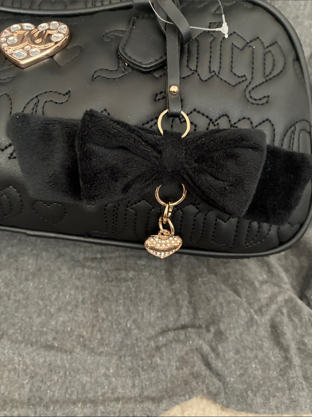 Juicy Couture Black Embossed Bow-Accent Shoulder Bag - Picture 3 of 6